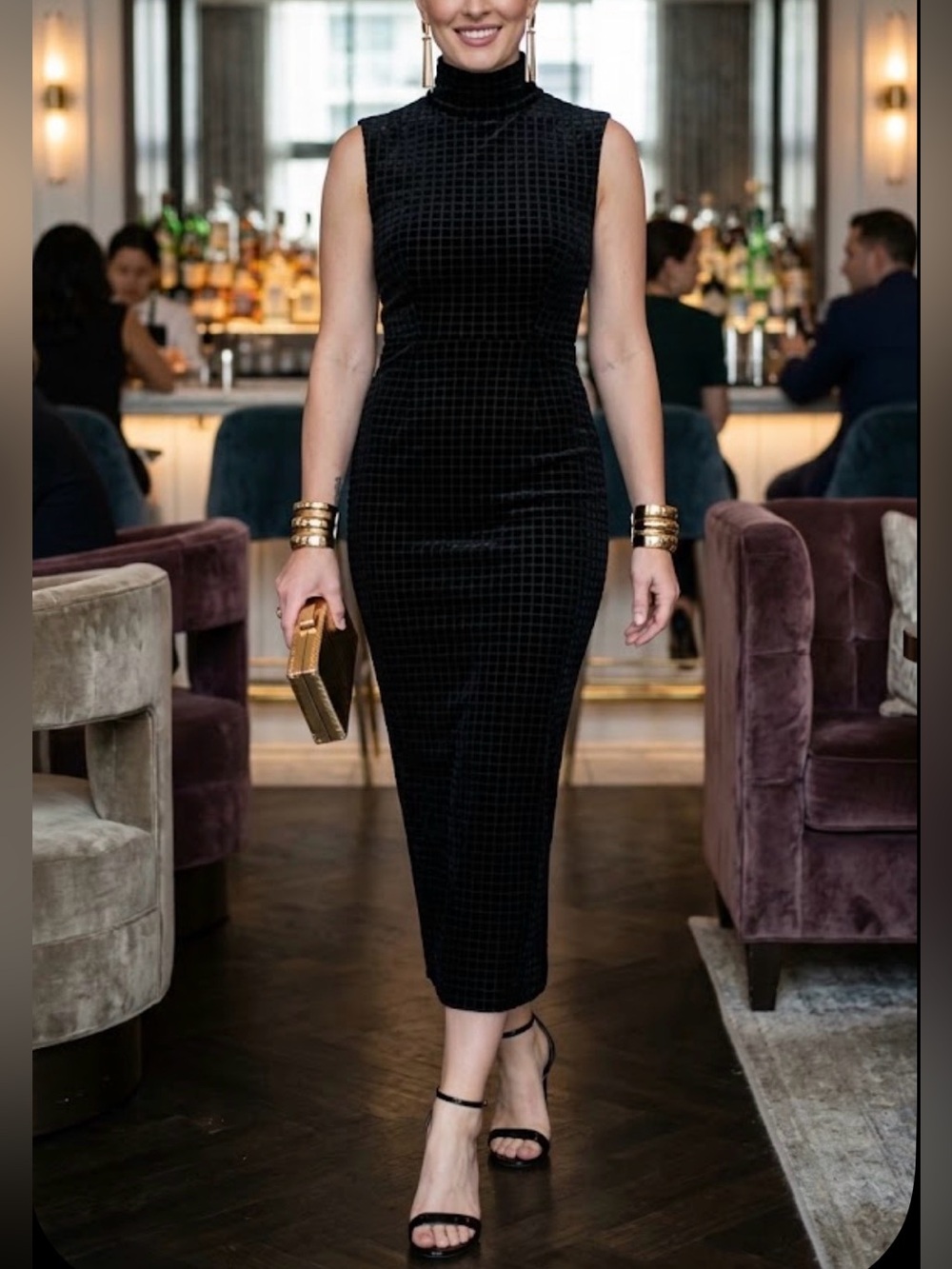 MISHA COLLECTION Black Sleeveless Turtleneck Midi Dress